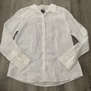 TALBOTS Button Up Shirt Womens Size 10 White 100% Linen Long Sleeve Top